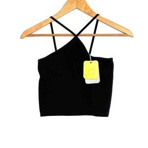 NWT Lemonsky Women’s Crop Top Medium Black Ribbed Criss Cross Camisole Shirt